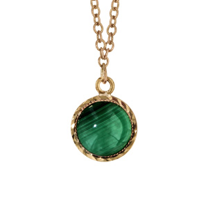 Collier en plaqu or chane avec pendentif avec Malachite vritable ronde 40+5cm - Vue 1