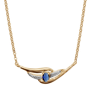 Collier en plaqu or chane avec pendentif 2 brins torsads dont 1 lisse et l\'autre orn d\'oxydes blancs et 1 oxyde bleu fonc au milieu - longueur 43cm + 2cm de rallonge - Vue 1