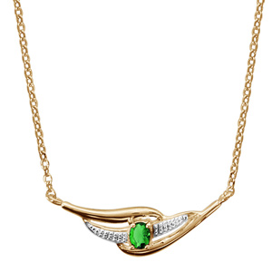 Collier en plaqu or chane avec pendentif 2 brins torsads dont 1 lisse et l\'autre orn d\'oxydes blancs et 1 oxyde vert au milieu - longueur 43cm + 2cm de rallonge - Vue 1