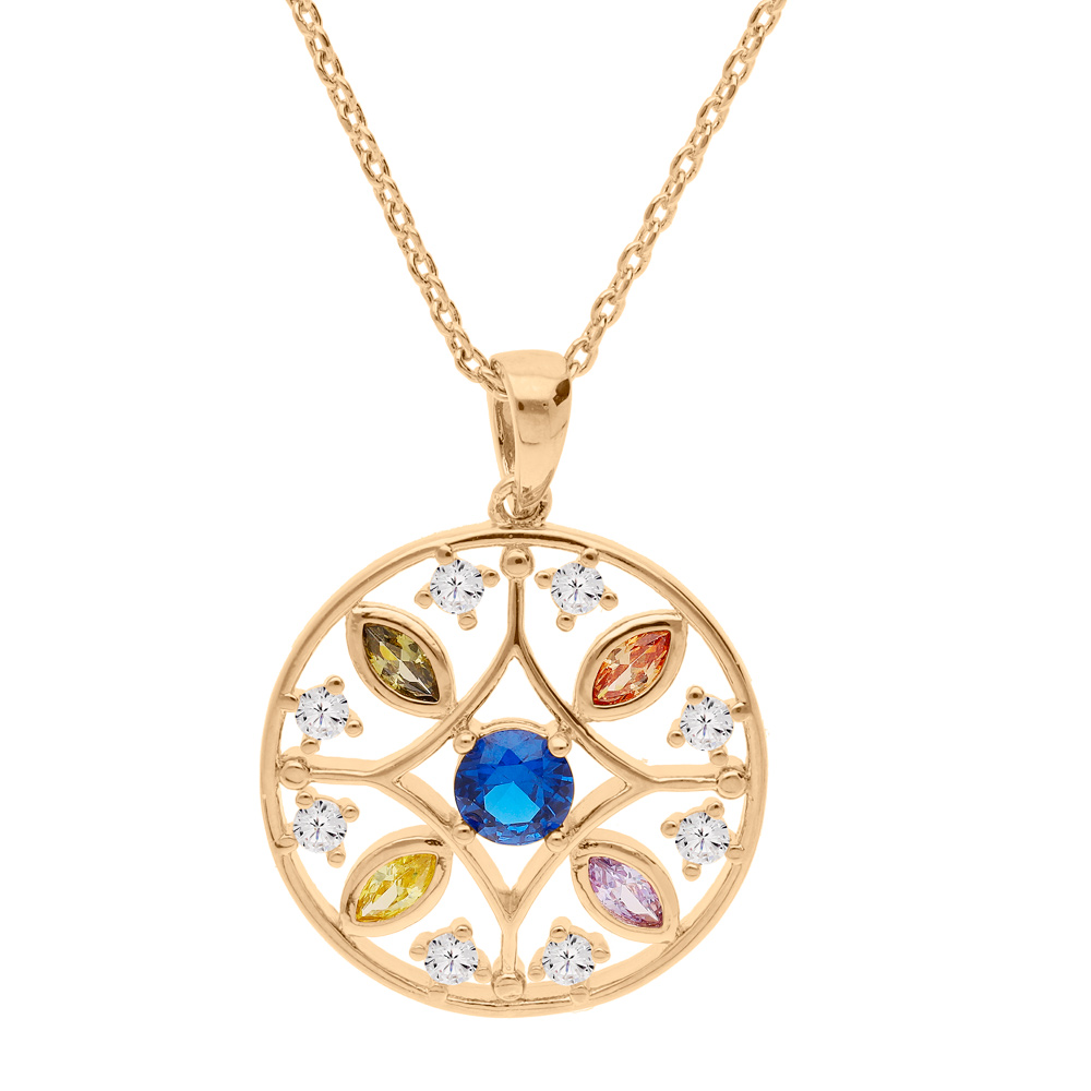 Collier en plaqu� or cha�ne avec pendentif cercle et losange empierr�s 39+5cm - Vue 1