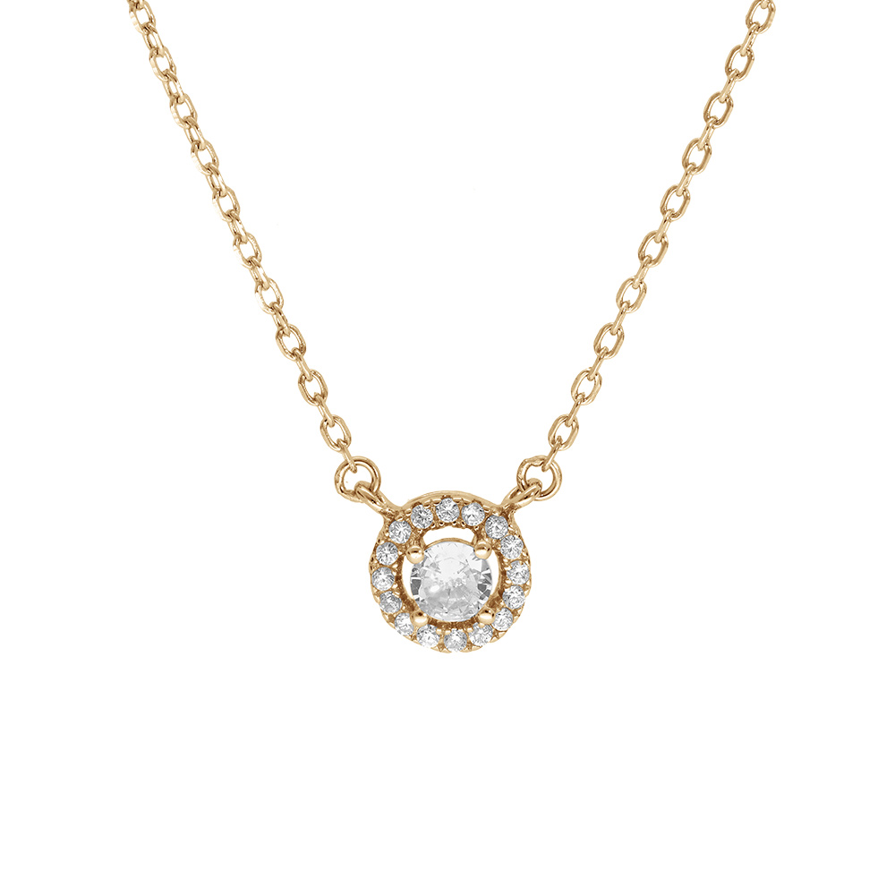 Collier en plaqu� or cha�ne avec pendentif cercle oxydes blancs sertis et au centre 1 oxyde blancs sertis 40+5cm - Vue 1
