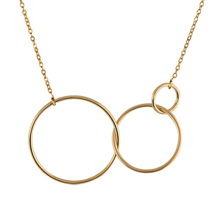 Collier en plaqu or chane avec pendentif 3 cercles de taille dgrade - longueur 40cm + 5cm de rallonge - Vue 1