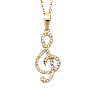 Collier en plaqu or chane avec pendentif Clef de sol pave d\'oxydes blancs sertis 40+4cm - Vue 1