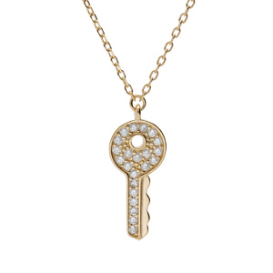 Collier en plaqu or chane avec pendentif clef oxydes blancs sertis 40+3cm - Vue 1