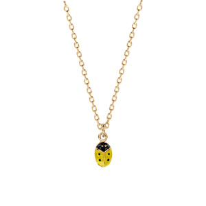 Collier en plaqu or chane avec pendentif coccinelle jaune et point noir 36+2cm - Vue 1