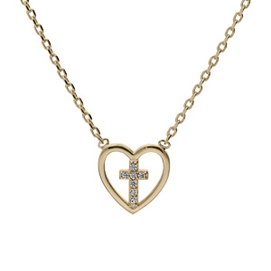 Collier en plaqu or chane avec pendentif coeur avec croix oxydes blancs sertis 38+4cm - Vue 1