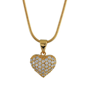 Collier en plaqu or chane avec pendentif coeur avec recto pav d\'oxydes blancs et verso en arabesques - Vue 1