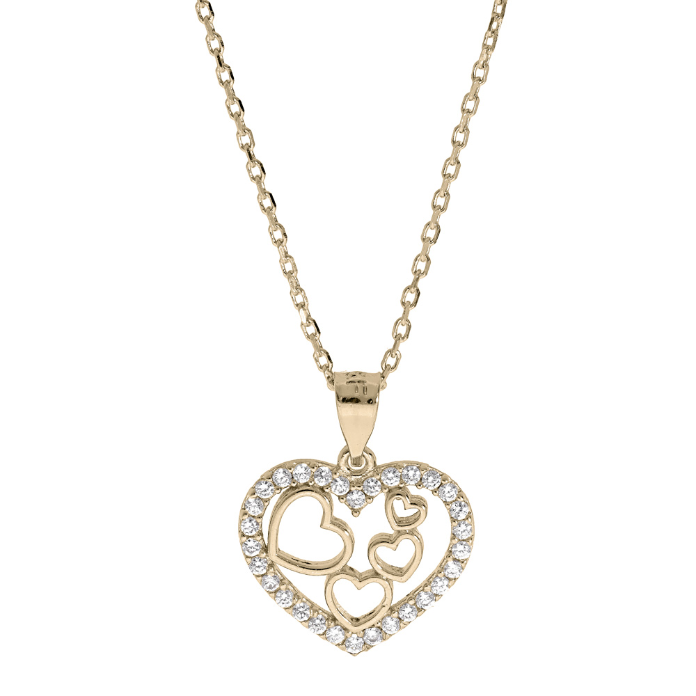 Collier en plaqu� or cha�ne avec pendentif coeur contour oxydes blancs sertis 40+5cm - Vue 1