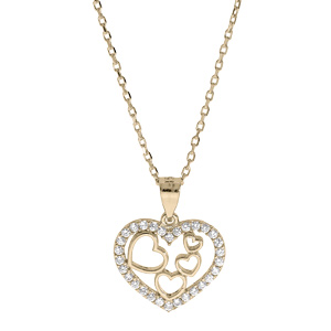 Collier en plaqu or chane avec pendentif coeur contour oxydes blancs sertis 40+5cm - Vue 1