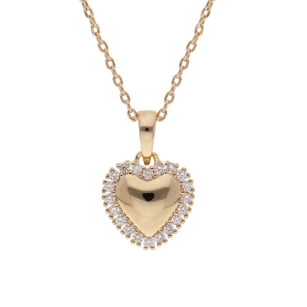 Collier en plaqu� or cha�ne avec pendentif coeur contour oxydes blancs sertis 42+3cm - Vue 1