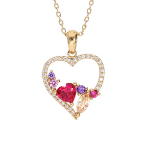 Collier en plaqu or chane avec pendentif coeur empierr multi couleur 40+5cm - Vue 1