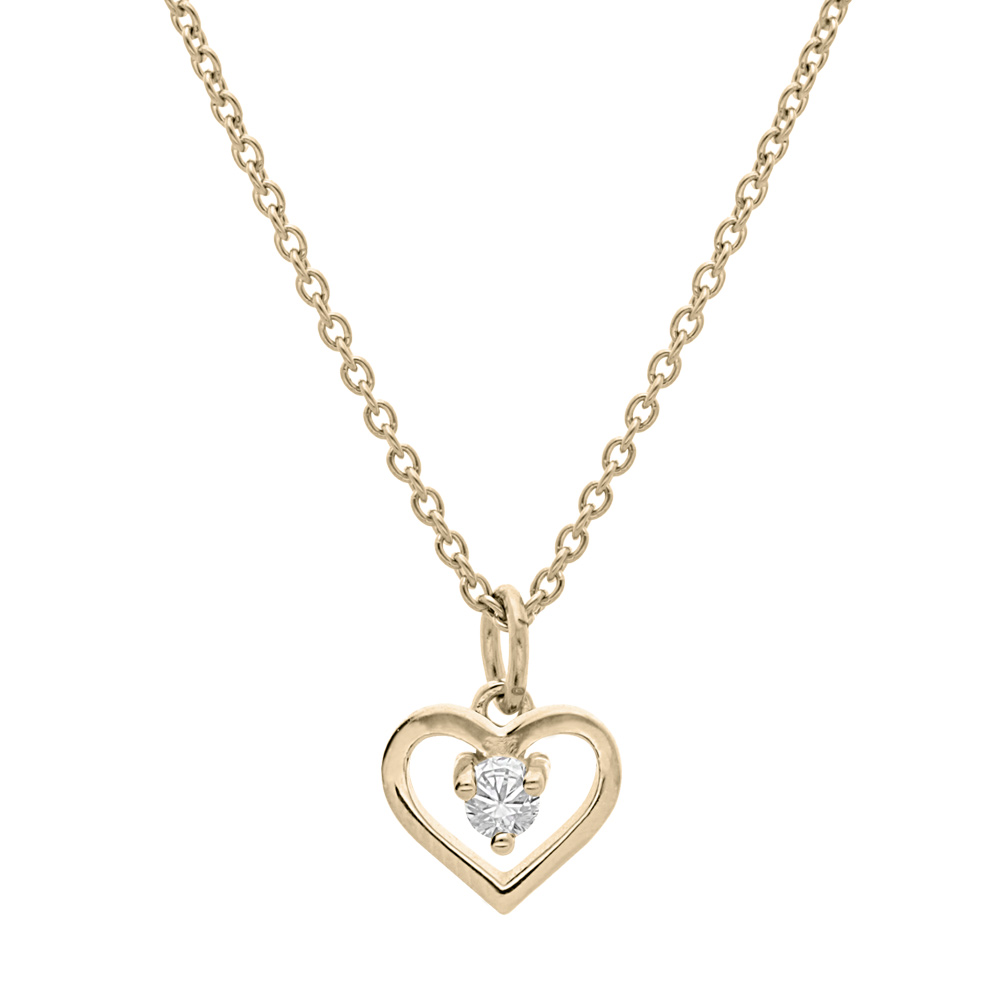 Collier en plaqu� or cha�ne avec pendentif coeur et oxyde blanc 35+5cm - Vue 1