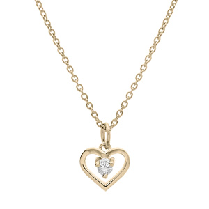 Collier en plaqu or chane avec pendentif coeur et oxyde blanc 35+5cm - Vue 1