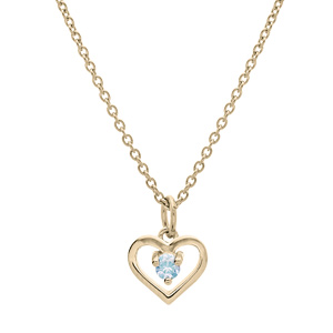 Collier en plaqu or chane avec pendentif coeur et oxyde bleu ciel 35+5cm - Vue 1
