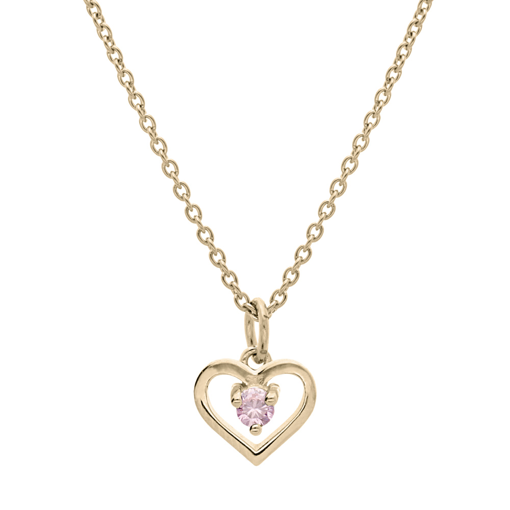 Collier en plaqu� or cha�ne avec pendentif coeur et oxyde rose 35+5cm - Vue 1