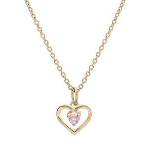 Collier en plaqu or chane avec pendentif coeur et oxyde rose 35+5cm - Vue 1