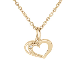 Collier en plaqu or chane avec pendentif coeur et oxydes blancs sertis 38+5cm - Vue 1