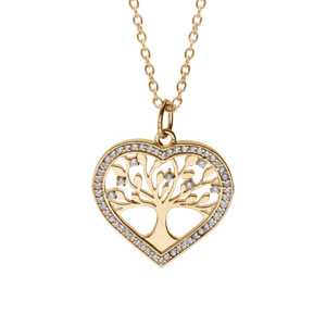 Collier en plaqué or chaîne avec pendentif coeur motif arbre de vie contour oxydes blancs sertis 42+3cm - Vue 1