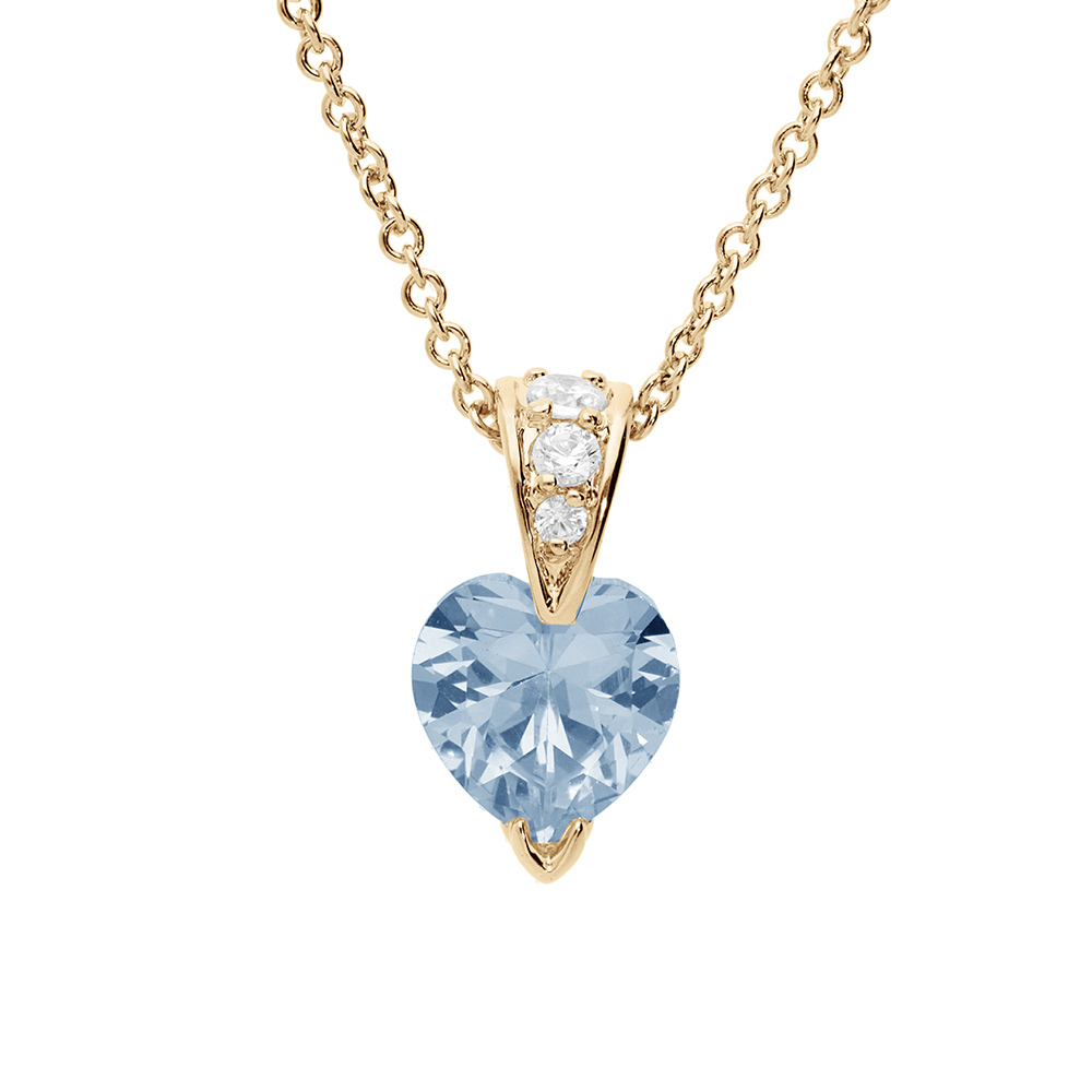 Collier en plaqu� or cha�ne avec pendentif coeur oxyde bleu ciel et blancs 42+3cm - Vue 1