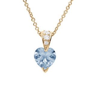 Collier en plaqu or chane avec pendentif coeur oxyde bleu ciel et blancs 42+3cm - Vue 1