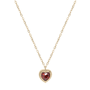 Collier en plaqu or chane avec pendentif coeur oxyde Grenat sertis clos 40+3cm - Vue 1