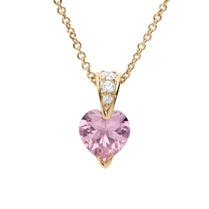 Collier en plaqu or chane avec pendentif coeur oxyde roses et blancs 42+3cm - Vue 1