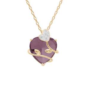 Collier en plaqu or chane avec pendentif coeur oxyde violet motif volute 42+3cm - Vue 1
