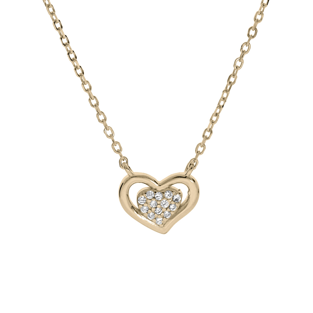 Collier en plaqu� or cha�ne avec pendentif coeur oxydes blancs sertis 40+3cm - Vue 1