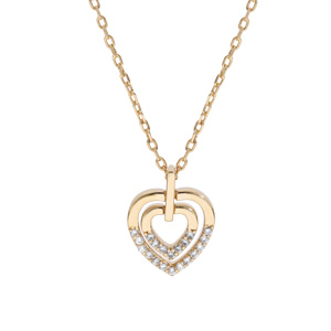 Collier en plaqu or chane avec pendentif coeur oxydes blancs sertis 40+5cm - Vue 1