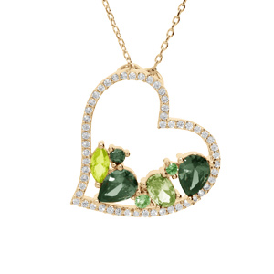 Collier en plaqu or chane avec pendentif coeur oxydes verts contour oxydes blancs 40+5cm - Vue 1