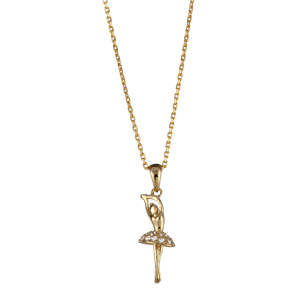 Collier en plaqué or chaîne avec pendentif danseuse ballerine bras levés et tutu orné d\'oxydes blancs - longueur 45cm - Vue 1