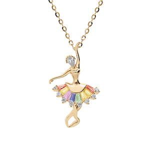 Collier en plaqu or chane avec pendentif danseuse oxydes multi couleurs sertis 39cm rglable  41 cm - Vue 1