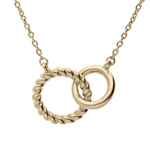 Collier en plaqu or chane avec pendentif double anneaux entremels lisse et torsade 40+4cm - Vue 1