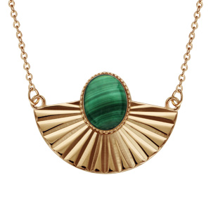 Collier en plaqu or chane avec pendentif drap et pierre Malachite vritable 42cm + 5cm - Vue 1