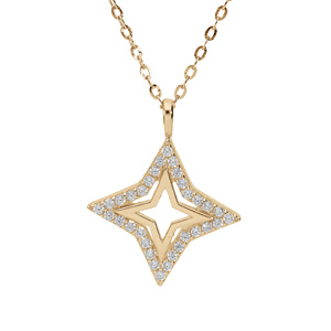 Collier en plaqu or chane avec pendentif toile ajoure contour oxydes blancs sertis 40+4cm - Vue 1