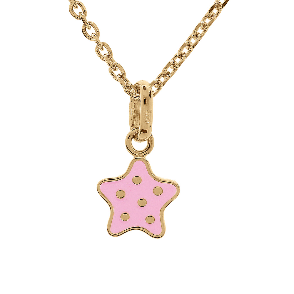 Collier en plaqu� or cha�ne avec pendentif �toile rose � poids 36+2cm - Vue 1