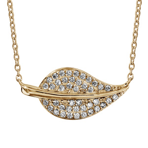 Collier en plaqué or chaîne avec pendentif feuille pavée d\'oxydes blancs avec tige lisse - longueu 40cm + 4cm de rallonge - Vue 1