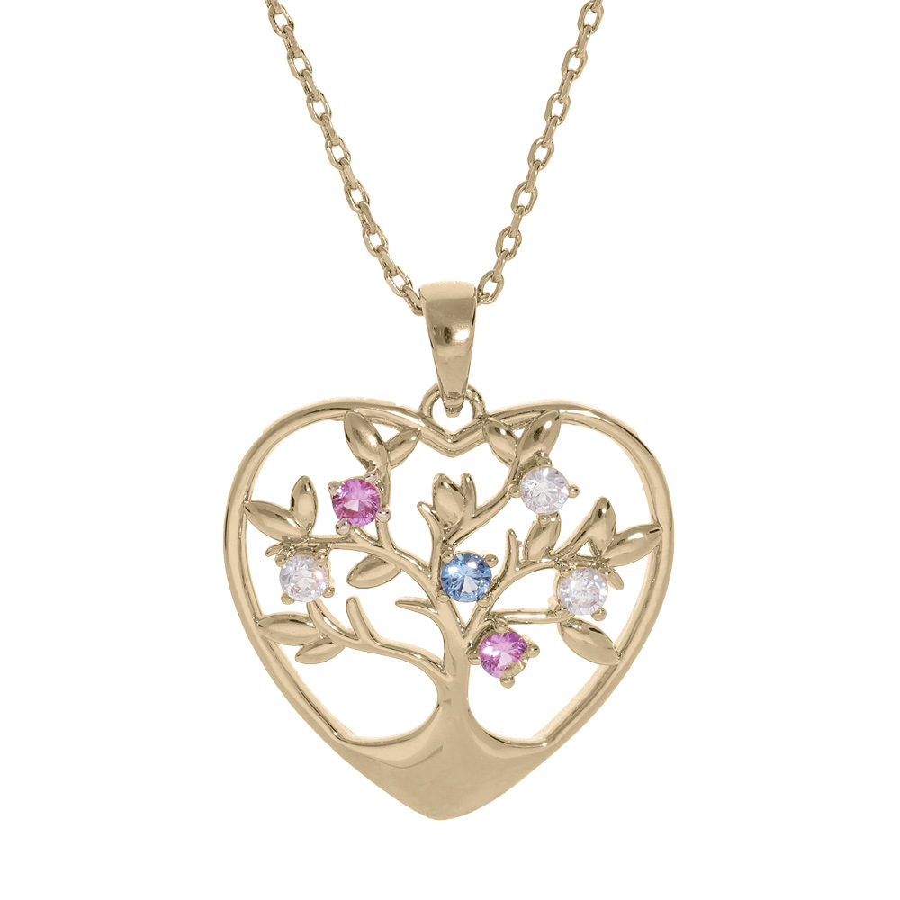 Collier en plaqu� or cha�ne avec pendentif forme coeur avec arbre de vie et oxydes couleurs 39+5cm - Vue 1