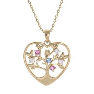 Collier en plaqu or chane avec pendentif forme coeur avec arbre de vie et oxydes couleurs 39+5cm - Vue 1