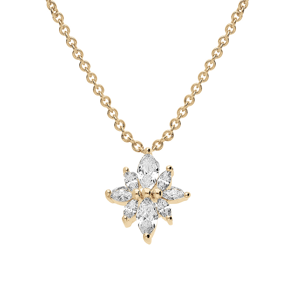 Collier en plaqu� or cha�ne avec pendentif forme fleur oxydes blancs 42+3cm - Vue 1