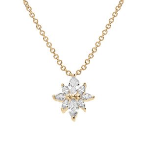 Collier en plaqu or chane avec pendentif forme fleur oxydes blancs 42+3cm - Vue 1