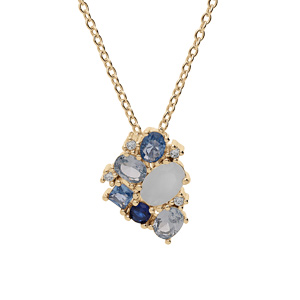 Collier en plaqu or chane avec pendentif gomtrie oxydes bleus et blanc 42+3cm - Vue 1