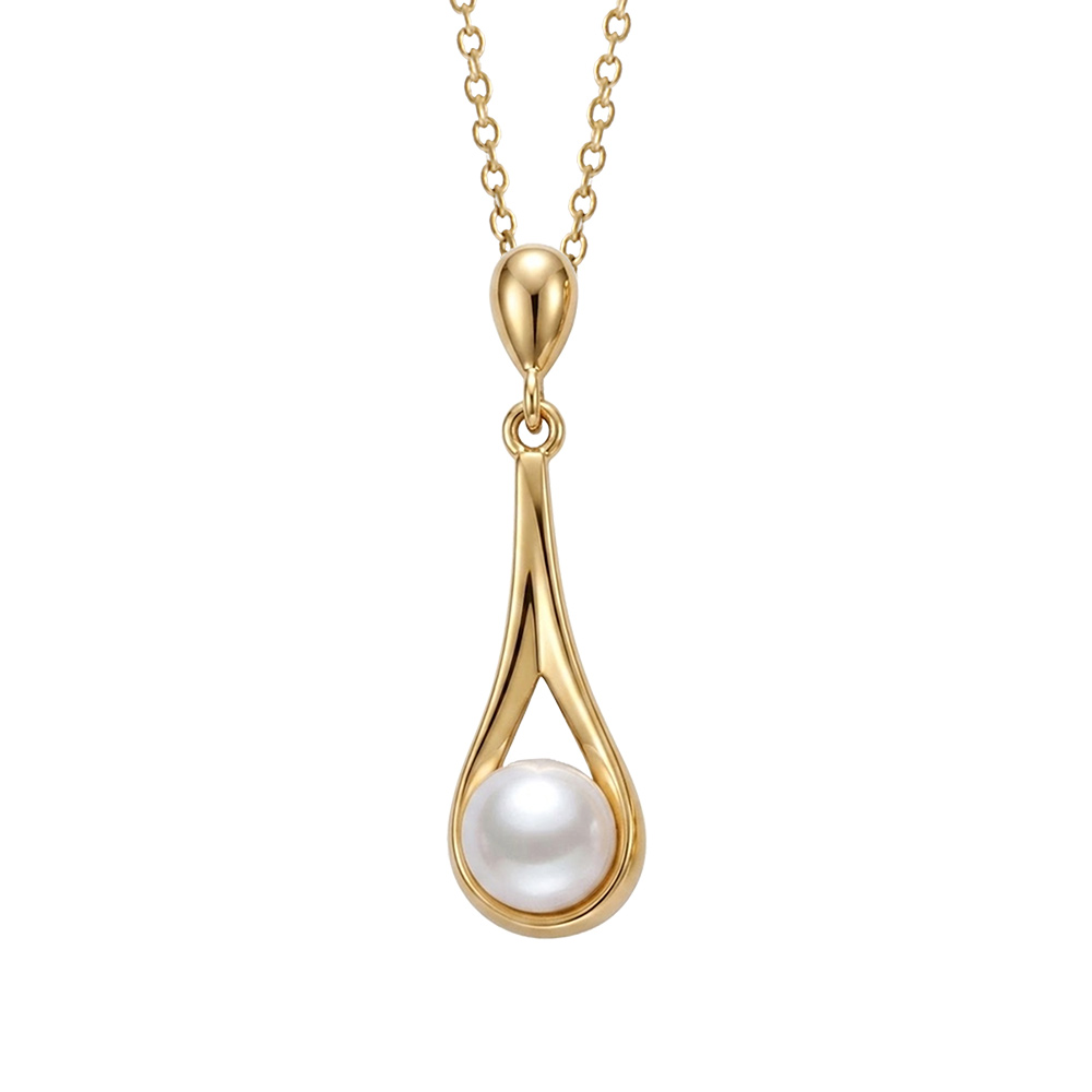 Collier en plaqu� or cha�ne avec pendentif goutte avec perle blanche d\'eau douce - longueur 40+4cm - Vue 1