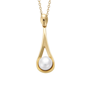 Collier en plaqu or chane avec pendentif goutte avec perle blanche d\'eau douce - longueur 40+4cm - Vue 1