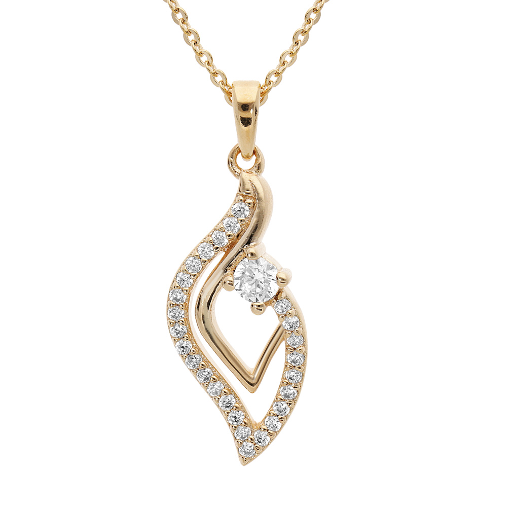 Collier en plaqu� or cha�ne avec pendentif goutte et oxydes blancs sertis 42+3cm - Vue 1