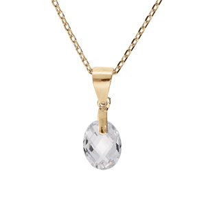 Collier en plaqu or chane avec pendentif goutte oxyde blanc facett 40+5cm - Vue 1