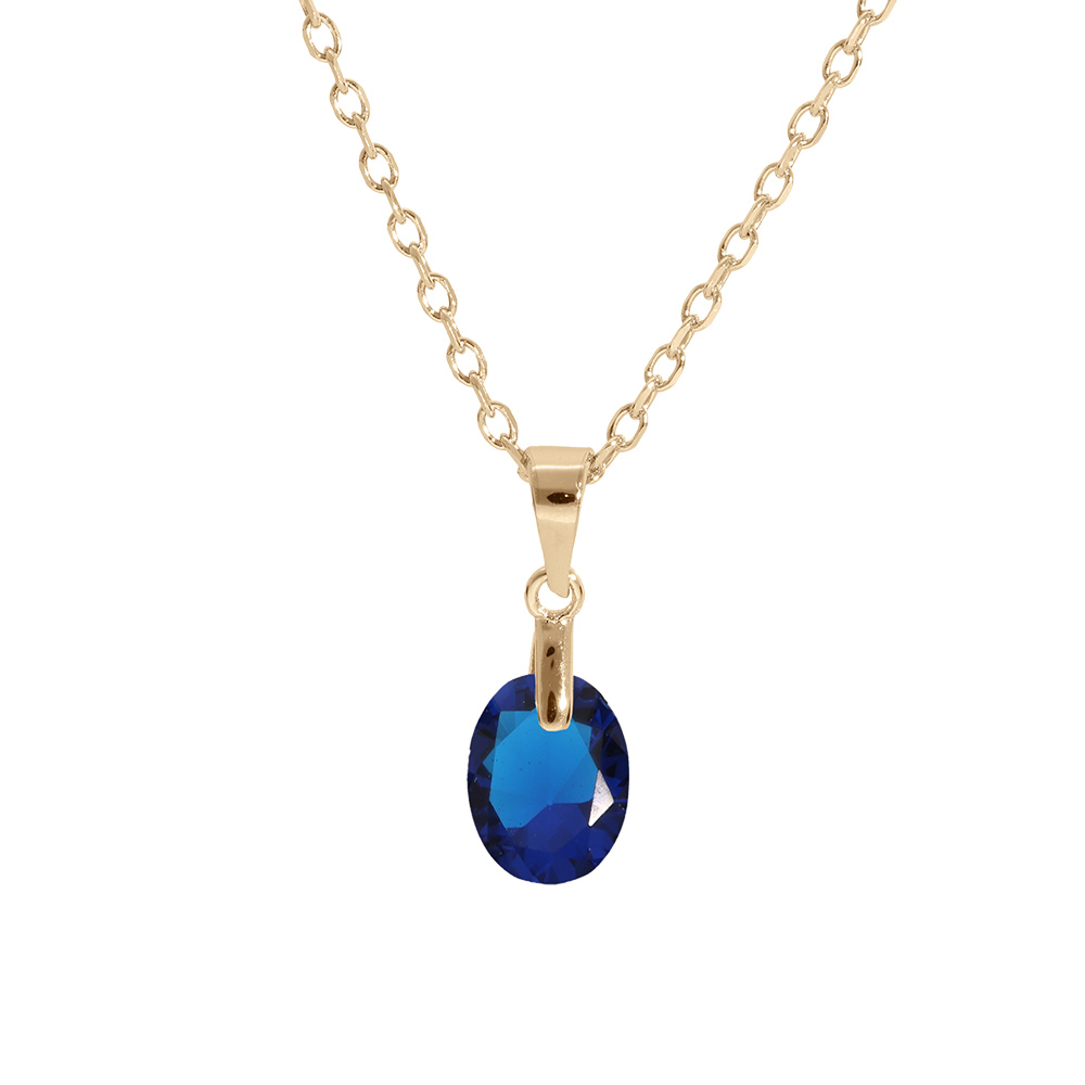 Collier en plaqu� or cha�ne avec pendentif goutte oxyde bleu ciel facet� 40+5cm - Vue 1