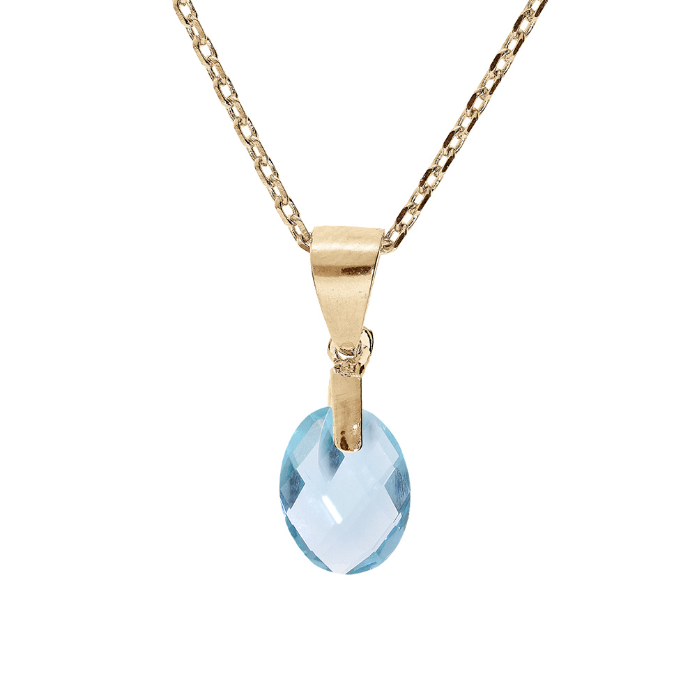 Collier en plaqu� or cha�ne avec pendentif goutte oxyde bleu ciel facett� 40+5cm - Vue 1