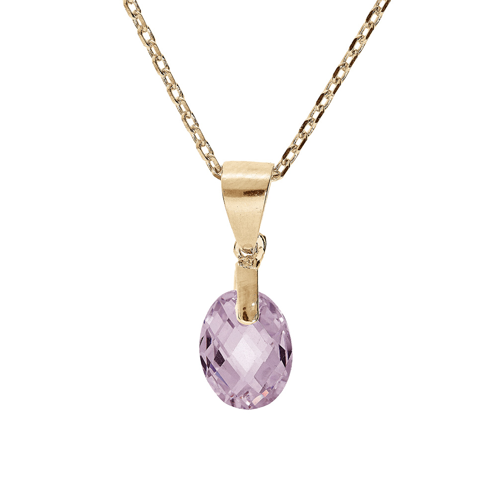 Collier en plaqu� or cha�ne avec pendentif goutte oxyde mauve facett� 40+5cm - Vue 1
