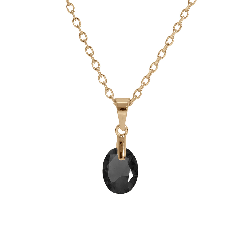 Collier en plaqu� or cha�ne avec pendentif goutte oxyde noir facet� 40+5cm - Vue 1